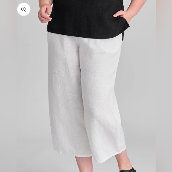 Flax White Linen Crop Pants Sq.Cargo Pockets Lagenlook Women’s M Pull-On NWOT - Picture 14 of 14